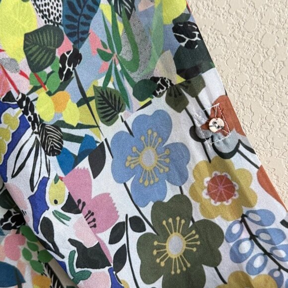 Johnny Was Chelsea Astra Floral Button-Up Silk Blouse With Roll Tab Sleeves - Picture 8 of 10